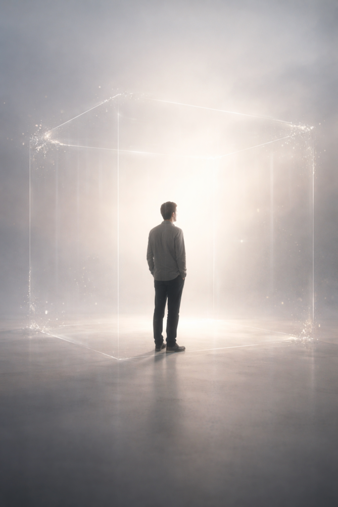 man within dissolving light cage